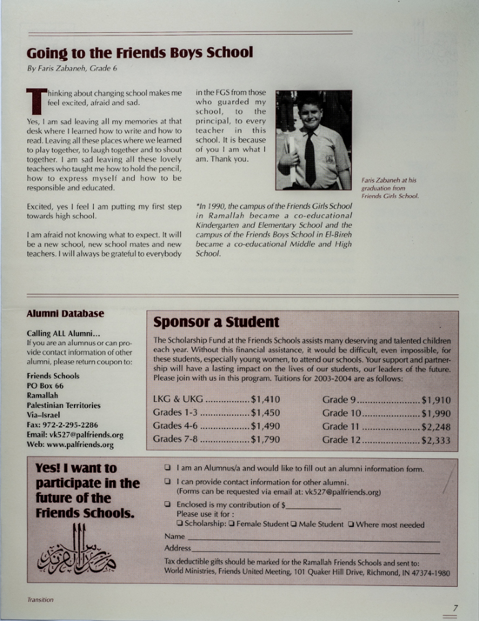 Issue 16 of the Friends Schools Newsletter in Ramallah