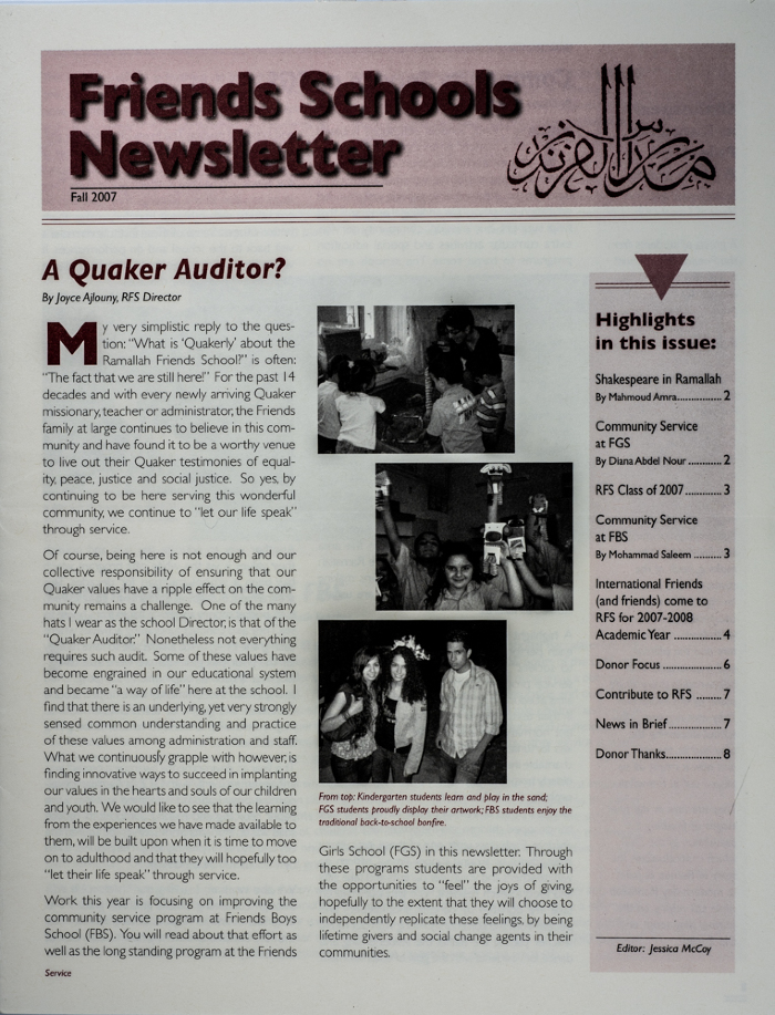 The Friends Schools Newsletter in Ramallah in 2007