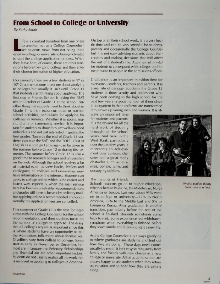 Issue 16 of the Friends Schools Newsletter in Ramallah