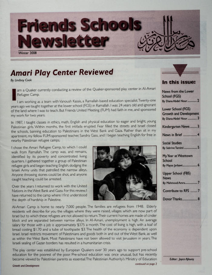The Friends Schools Newsletter in Ramallah in 2008