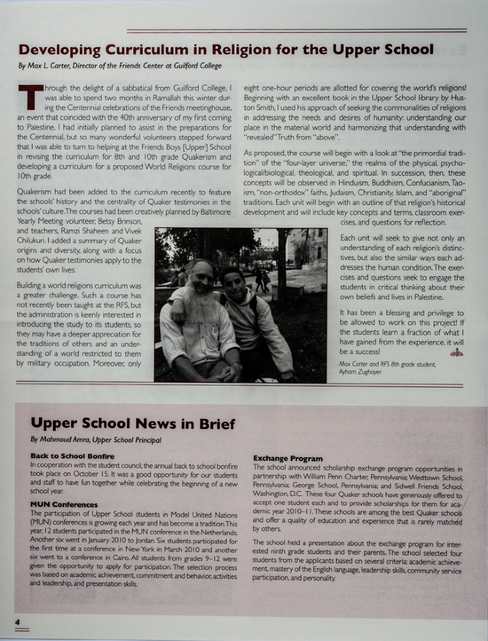 The Friends Schools Newsletter in Ramallah in 2010