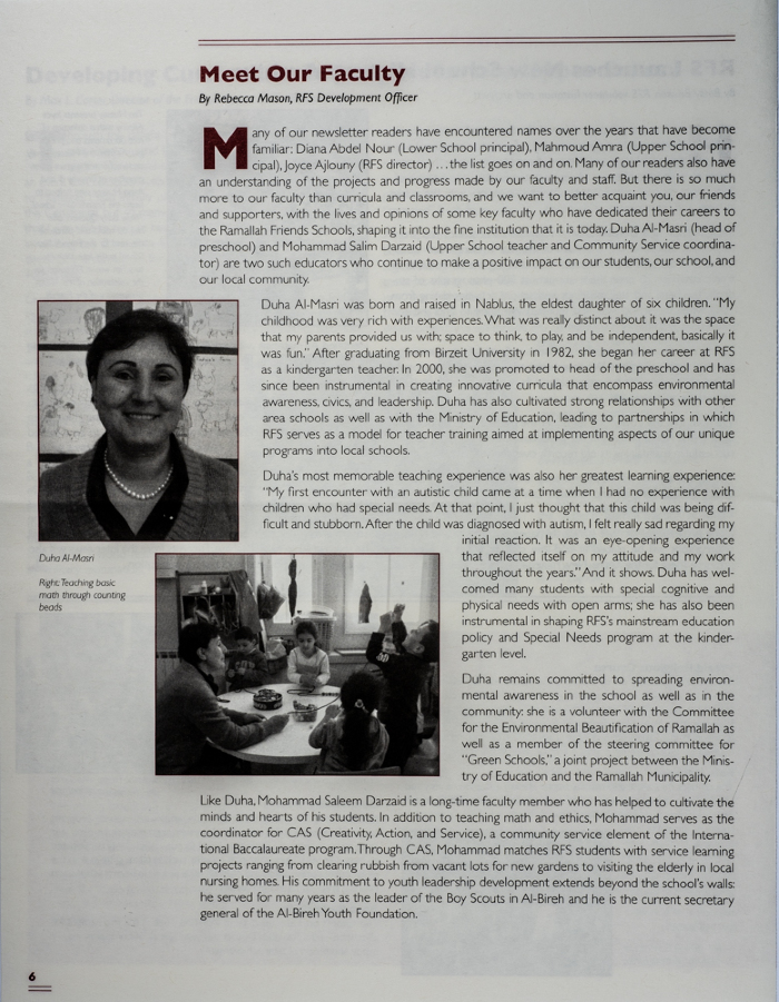 The Friends Schools Newsletter in Ramallah in 2010