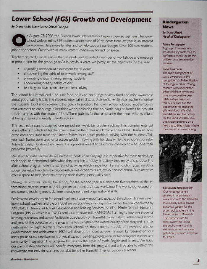 The Friends Schools Newsletter in Ramallah in 2008