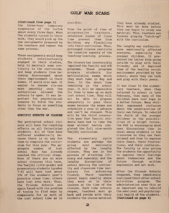 Issue 4 of the Friends Schools Newsletter in Ramallah