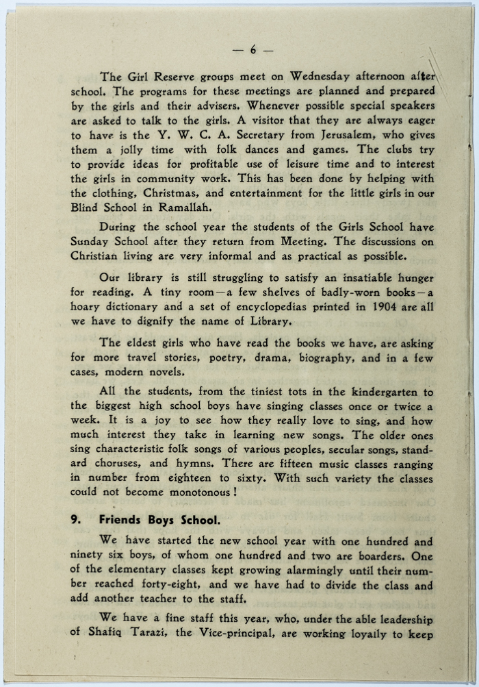 The Friends Schools Newsletter in Ramallah in 1937