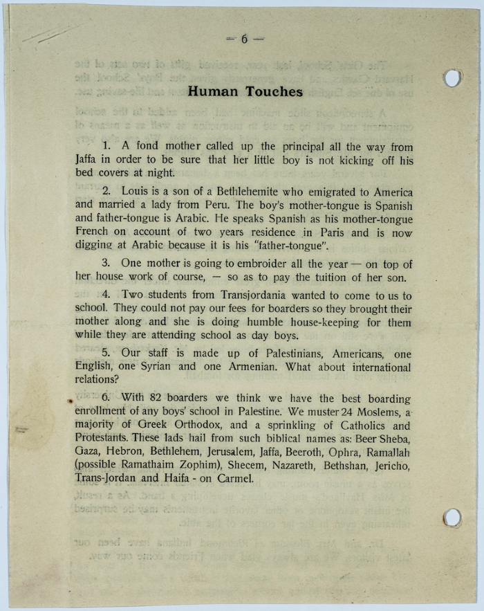 The Friends Schools Newsletter in Ramallah in 1930