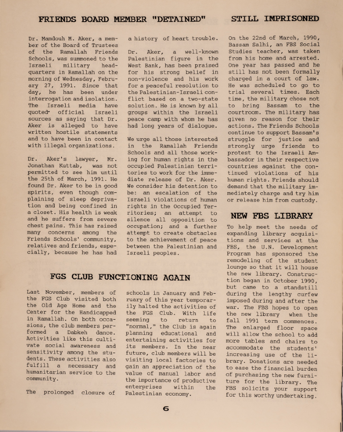 Issue 4 of the Friends Schools Newsletter in Ramallah