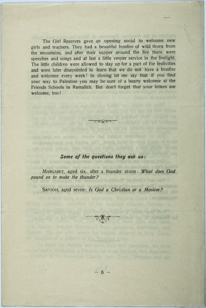 The Friends Schools Newsletter in Ramallah in 1932