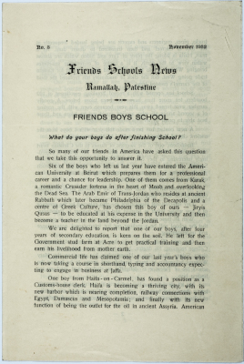 The Friends Schools Newsletter in Ramallah in 1932