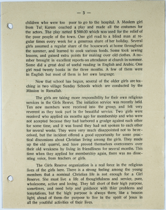 The Friends Schools Newsletter in Ramallah in 1930