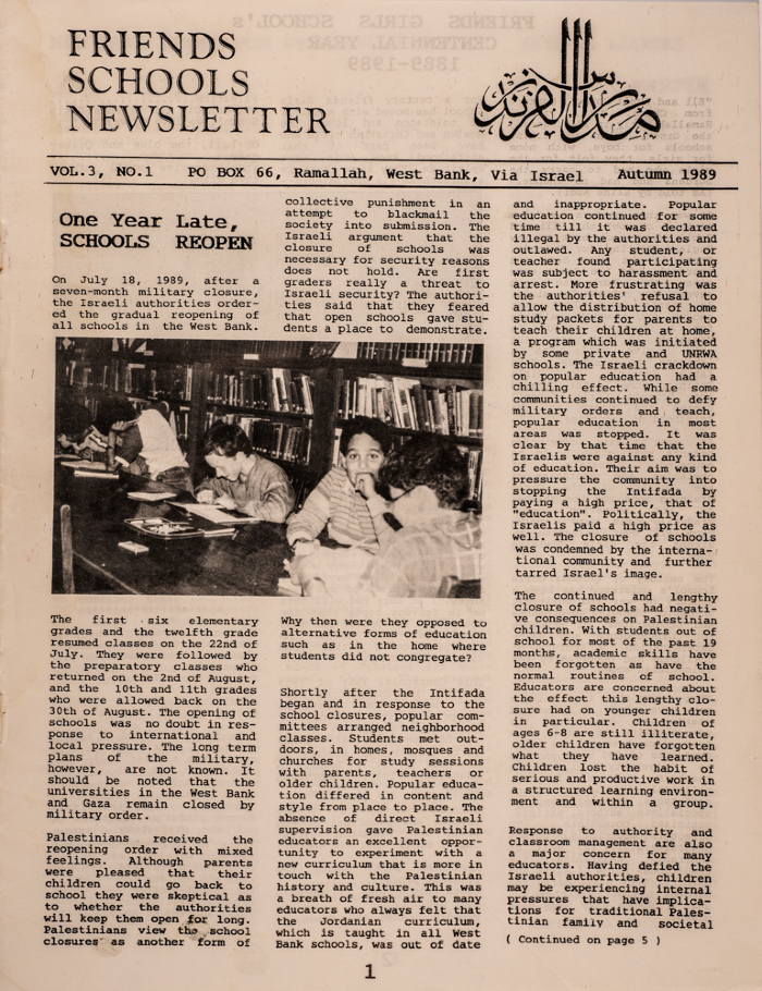 Issue 3 of the Friends Schools Newsletter in Ramallah