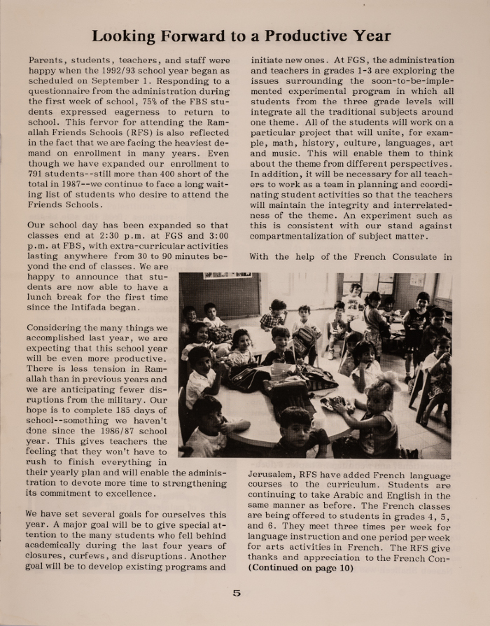 Issue 6 of the Friends Schools Newsletter in Ramallah