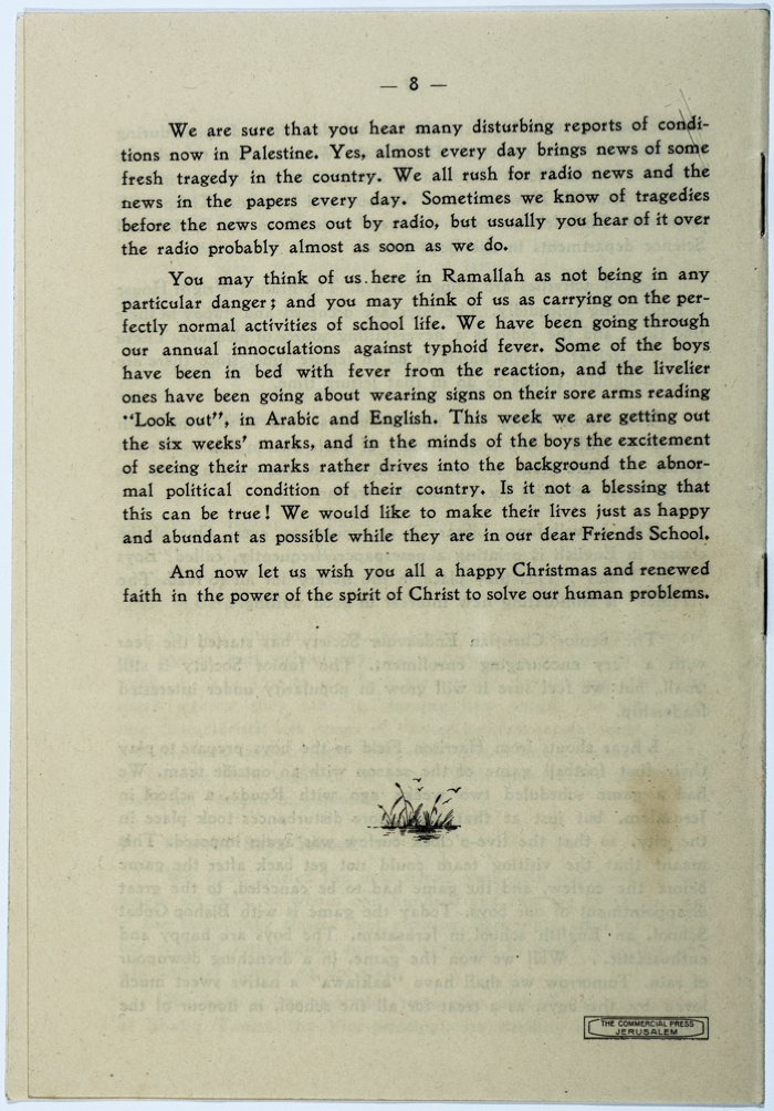 The Friends Schools Newsletter in Ramallah in 1937