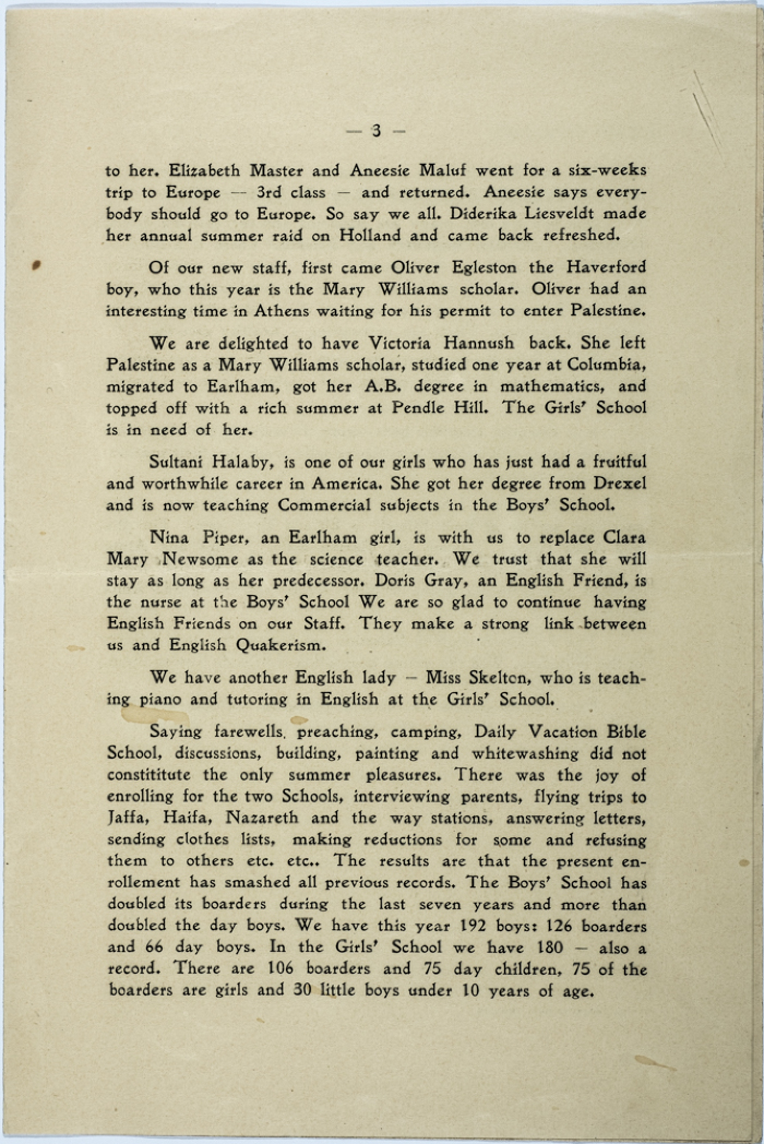 The Friends Schools Newsletter in Ramallah in1934
