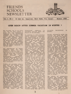 Issue 3 of the Friends Schools Newsletter in Ramallah