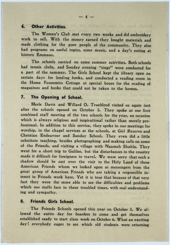 The Friends Schools Newsletter in Ramallah in 1937