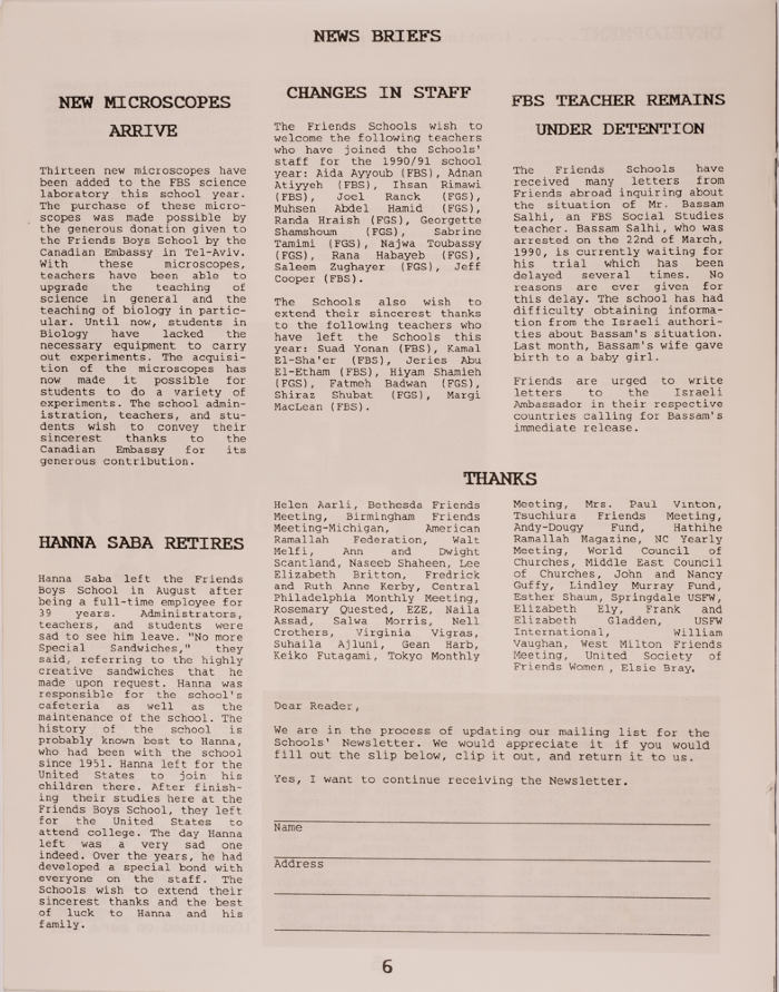 Issue 4 of the Friends Schools Newsletter in Ramallah