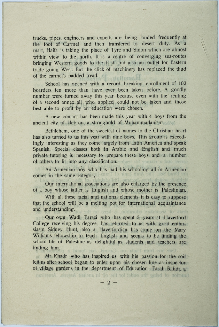 The Friends Schools Newsletter in Ramallah in 1932
