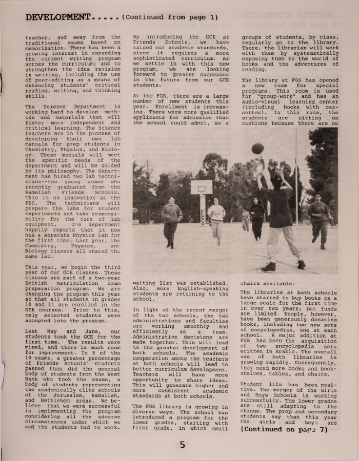 Issue 4 of the Friends Schools Newsletter in Ramallah