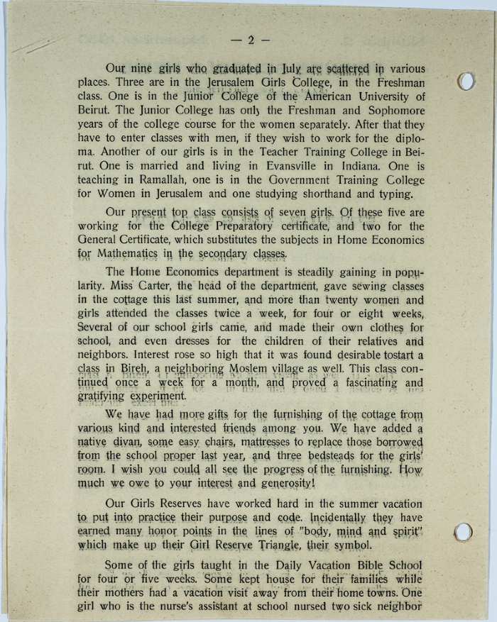 The Friends Schools Newsletter in Ramallah in 1930
