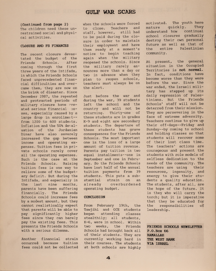 Issue 4 of the Friends Schools Newsletter in Ramallah
