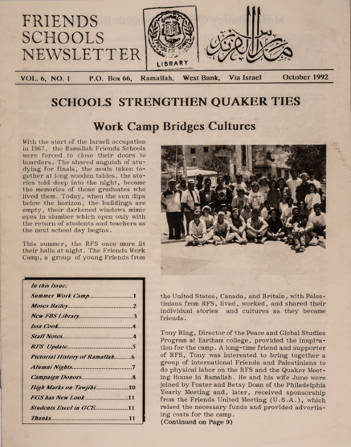Issue 6 of the Friends Schools Newsletter in Ramallah