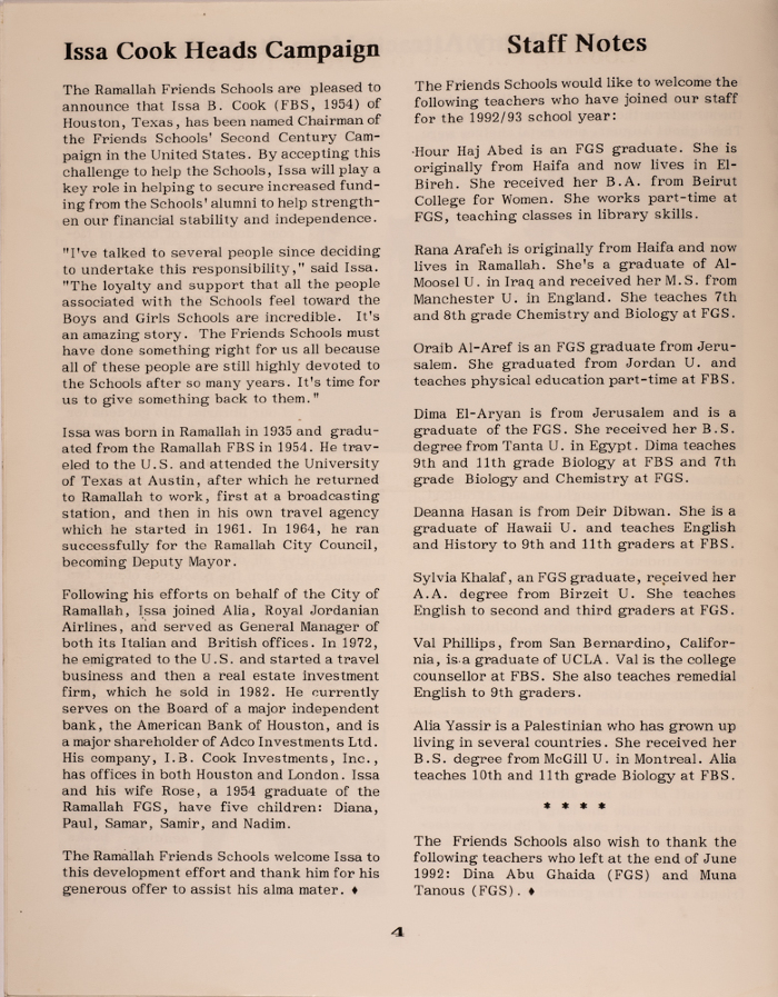 Issue 6 of the Friends Schools Newsletter in Ramallah