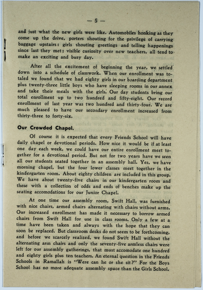 The Friends Schools Newsletter in Ramallah in 1937