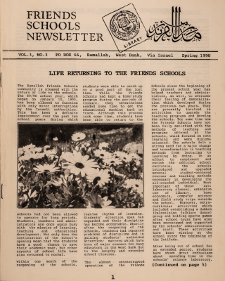 Issue 3 of the Friends Schools Newsletter in Ramallah