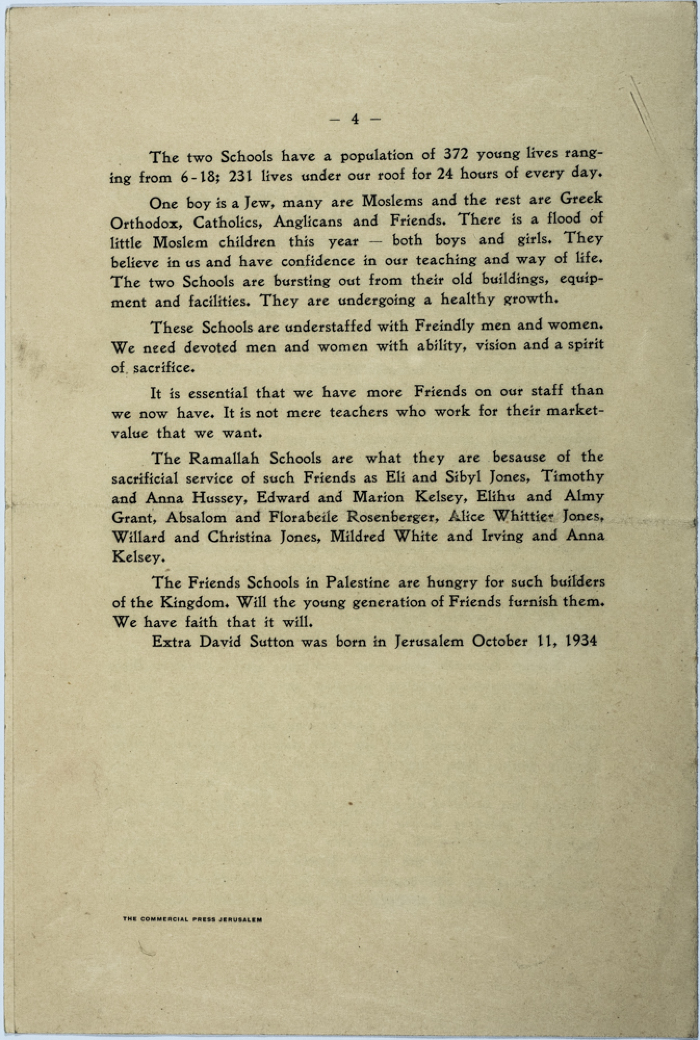 The Friends Schools Newsletter in Ramallah in1934