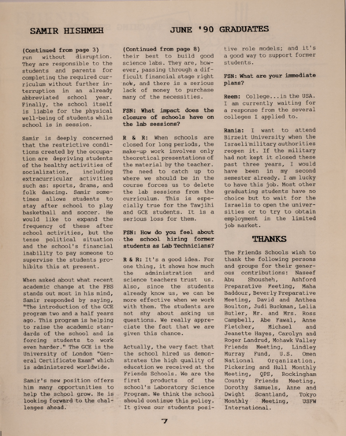 Issue 4 of the Friends Schools Newsletter in Ramallah