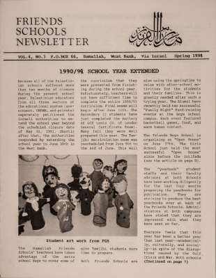 Issue 4 of the Friends Schools Newsletter in Ramallah