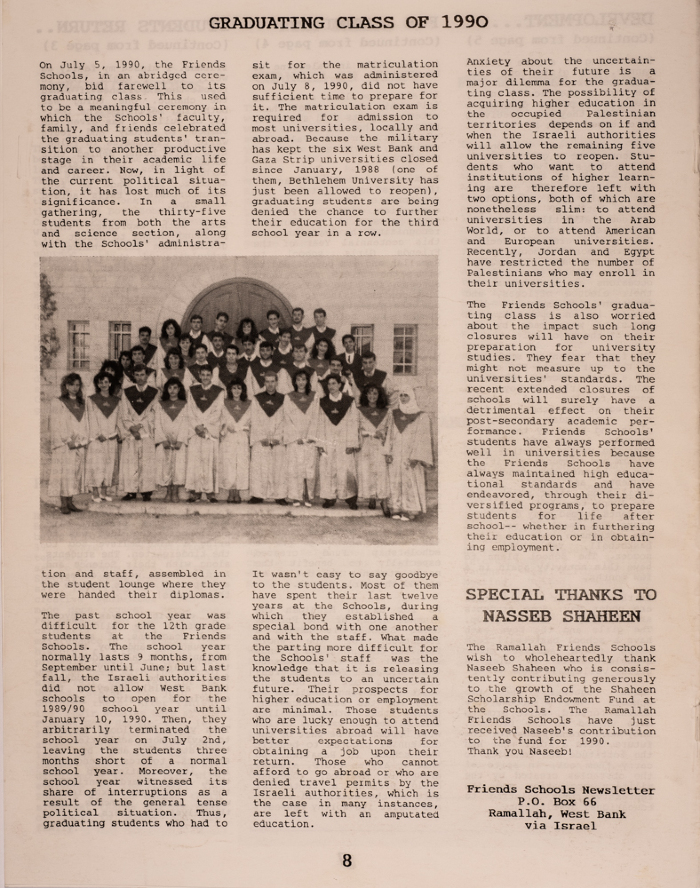 Issue 4 of the Friends Schools Newsletter in Ramallah