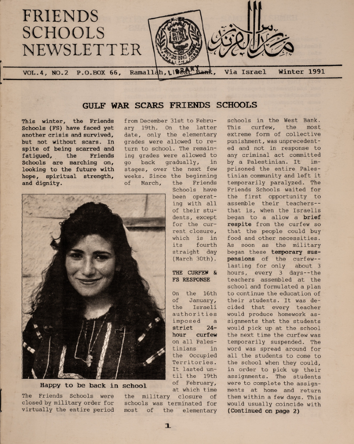Issue 4 of the Friends Schools Newsletter in Ramallah