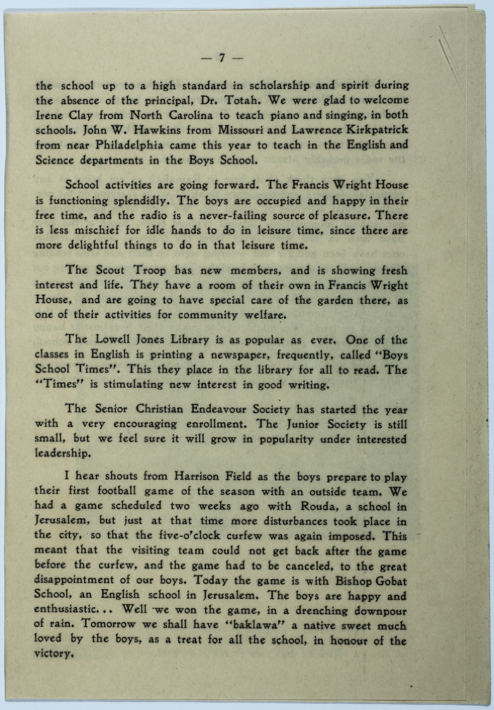 The Friends Schools Newsletter in Ramallah in 1937