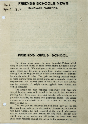 The Friends Schools Newsletter in Ramallah in 1930
