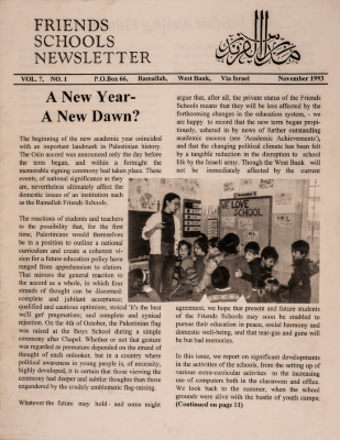 Issue 7 of the Friends Schools Newsletter in Ramallah