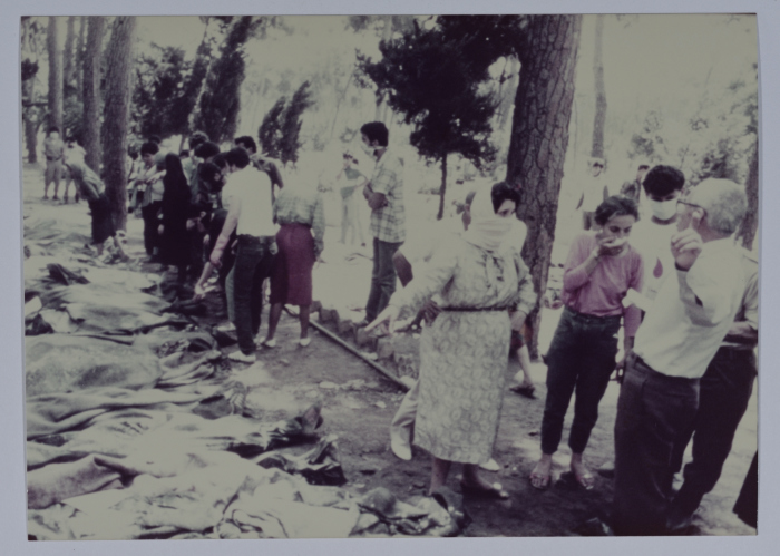 Inspecting the Bodies of the Shaheeds of the War of the Camps, Lebanon, 1985