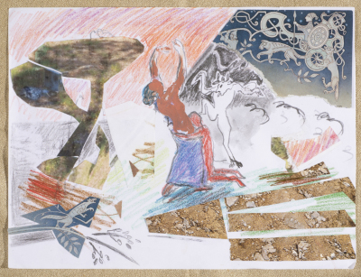 A colour postcard showing the art of Collage