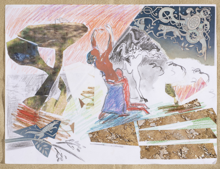A colour postcard showing the art of Collage