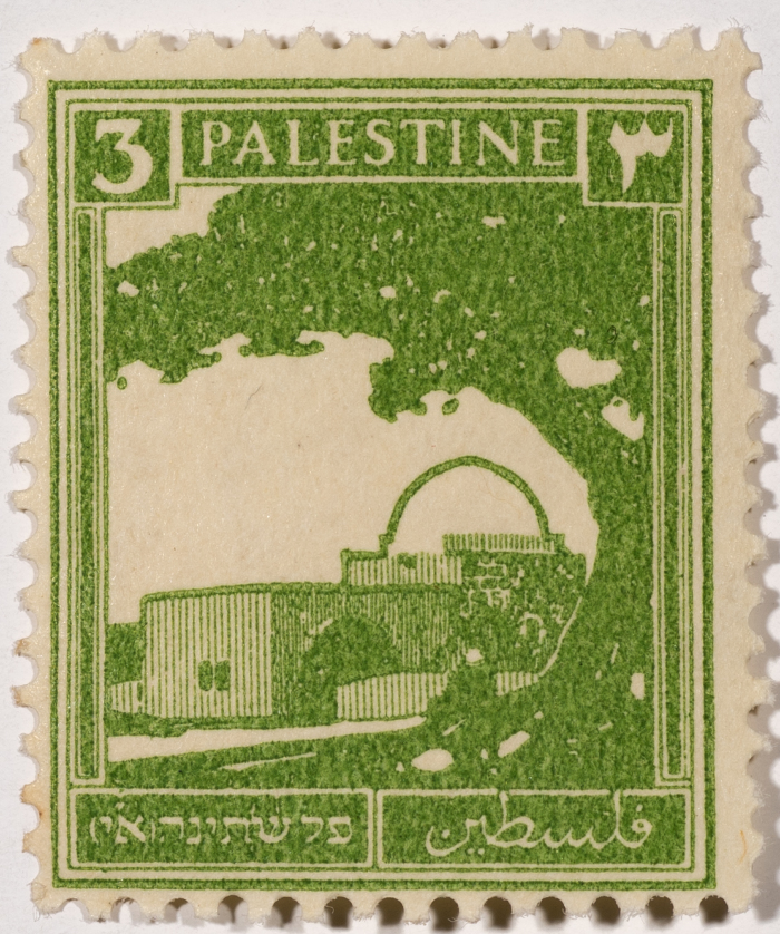 A postage stamp used in Palestine during the British Mandate