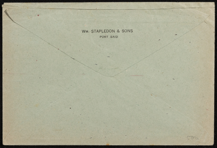 The envelope of a letter; sent from, Port Said to Haifa Shipping Agency in Haifa