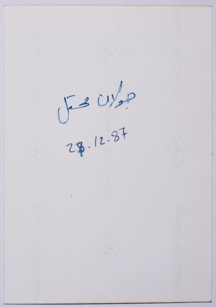 Tawfiq Ziad in front of the statue of the march in the town of Majdal Shams