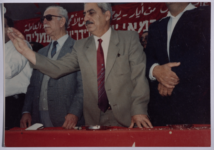 Tawfiq Ziad during the celebration of Labor Day in the city of Nazareth in 1987