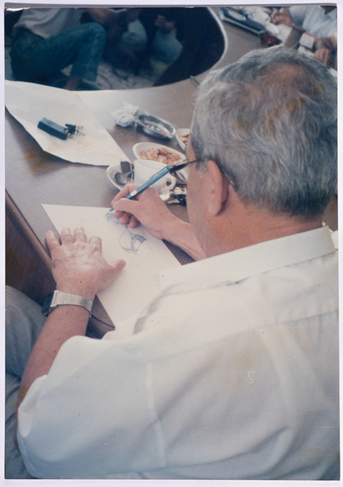 Tawfiq Ziad while working on one of his drawings