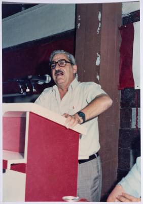 Tawfiq Ziad delivers a speech markeing the Sabra and Shatila massacre in 1987