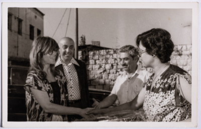 Tawfiq Ziad accompanied by Naela Ziad during the reception of a visiting delegation to Nazareth
