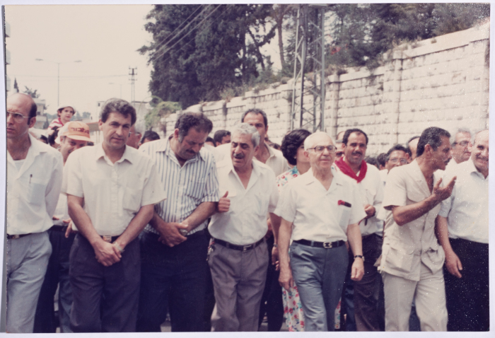 Tawfiq Ziad during the participation in a popular demonstration in the city of Nazareth