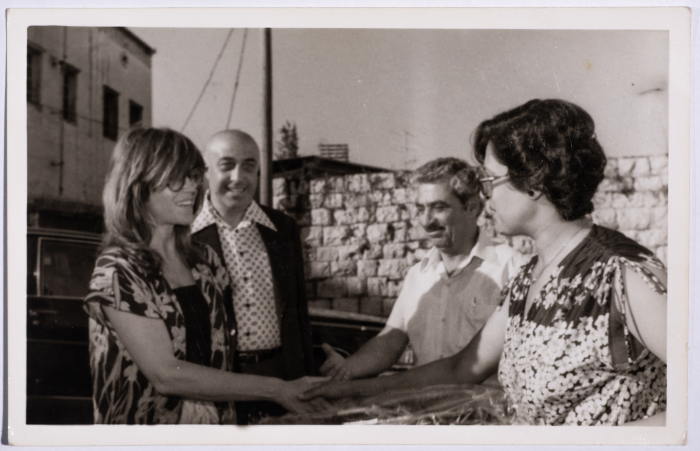 Tawfiq Ziad accompanied by Naela Ziad during the reception of a visiting delegation to Nazareth