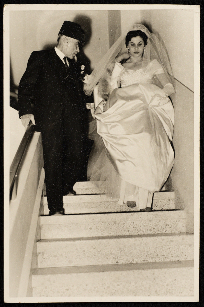 Malak al-Husseini with her father on her wedding day